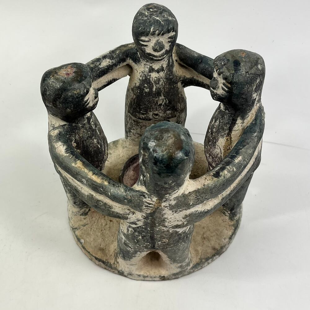 Vtg Mayan Folk Art Clay Circle of Friends Candleholder Primitive Mexican Incense